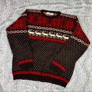 Vintage Norwegian Wool Hand Knit Red Ski Sweater